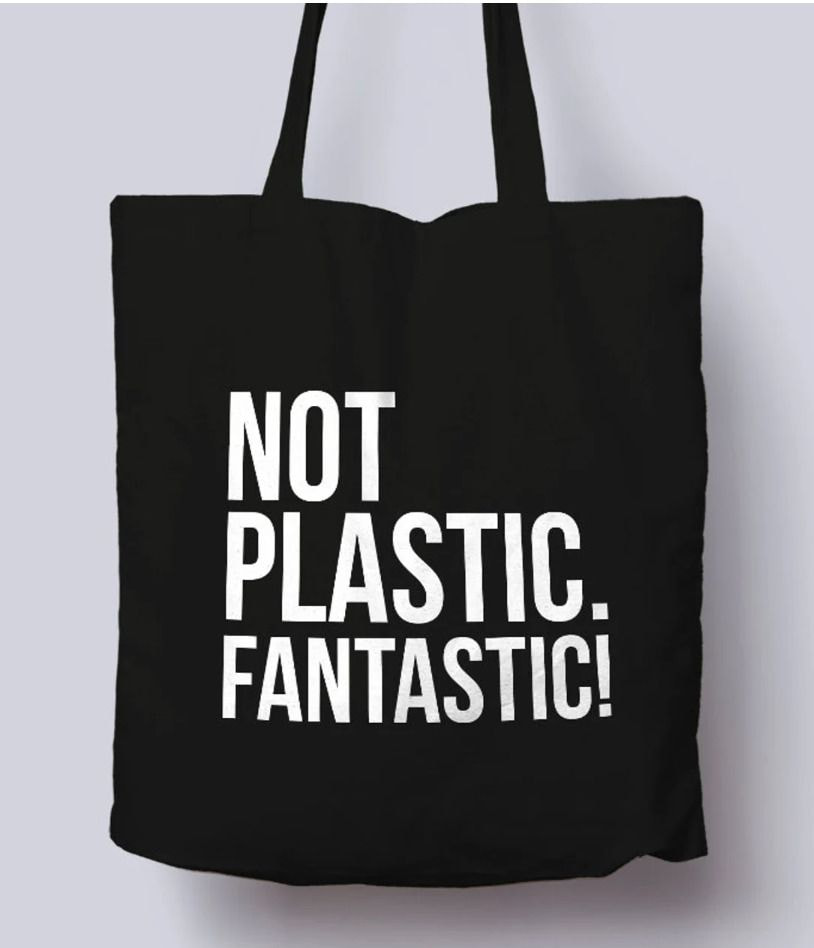 a black bag with white text